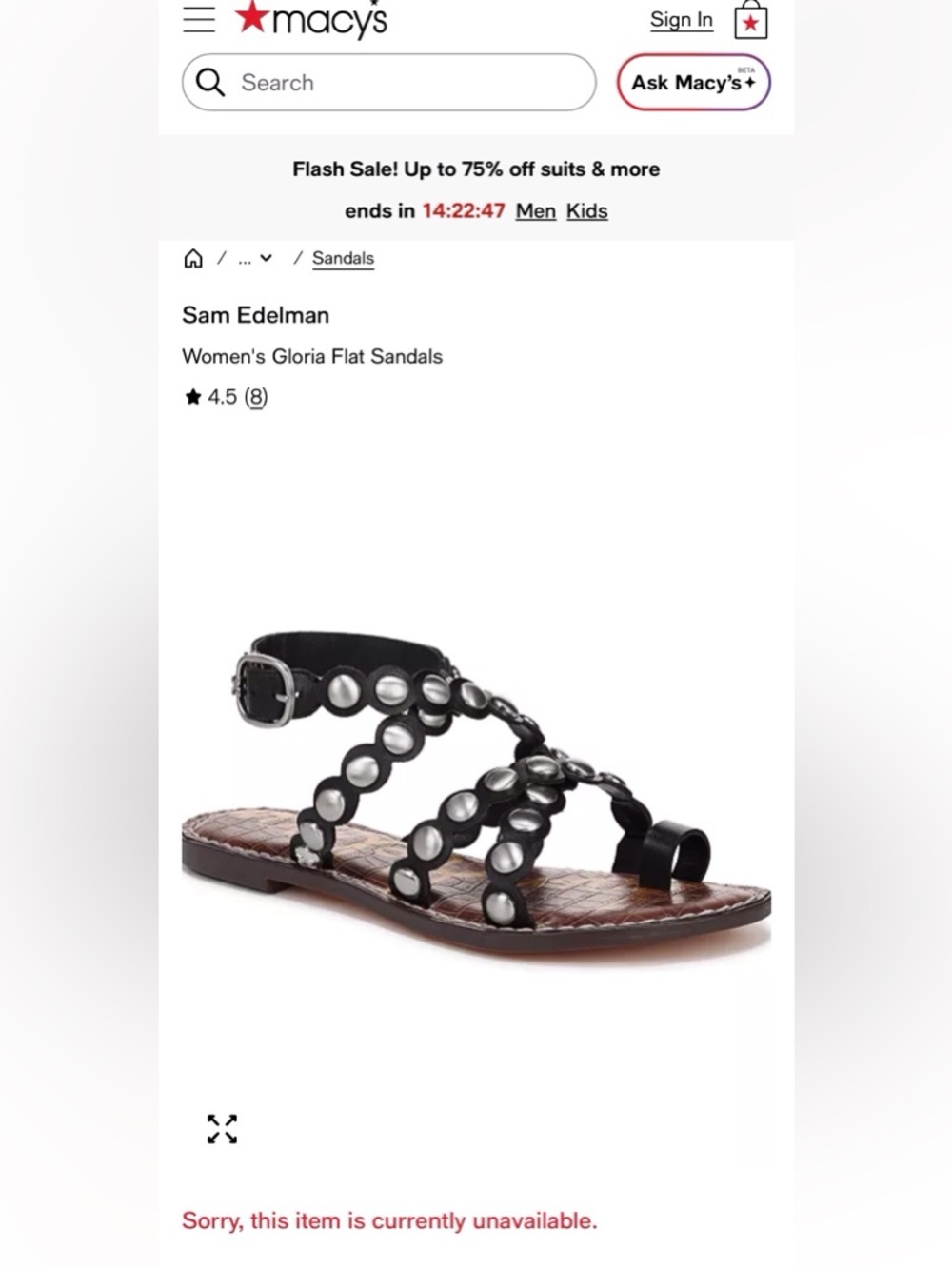 Sam Edelman Gloria Silver Studded Gladiator Sandals Black Size-5 NIB - Picture 9 of 10